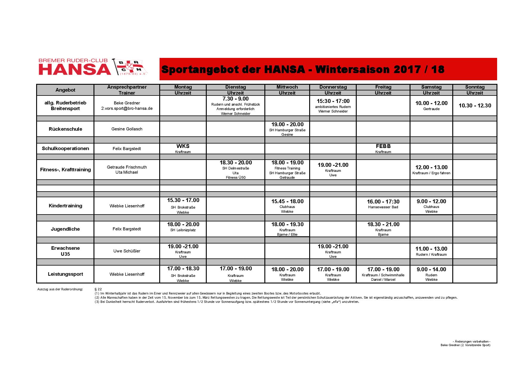 Wintersportprogramm 2017/2018