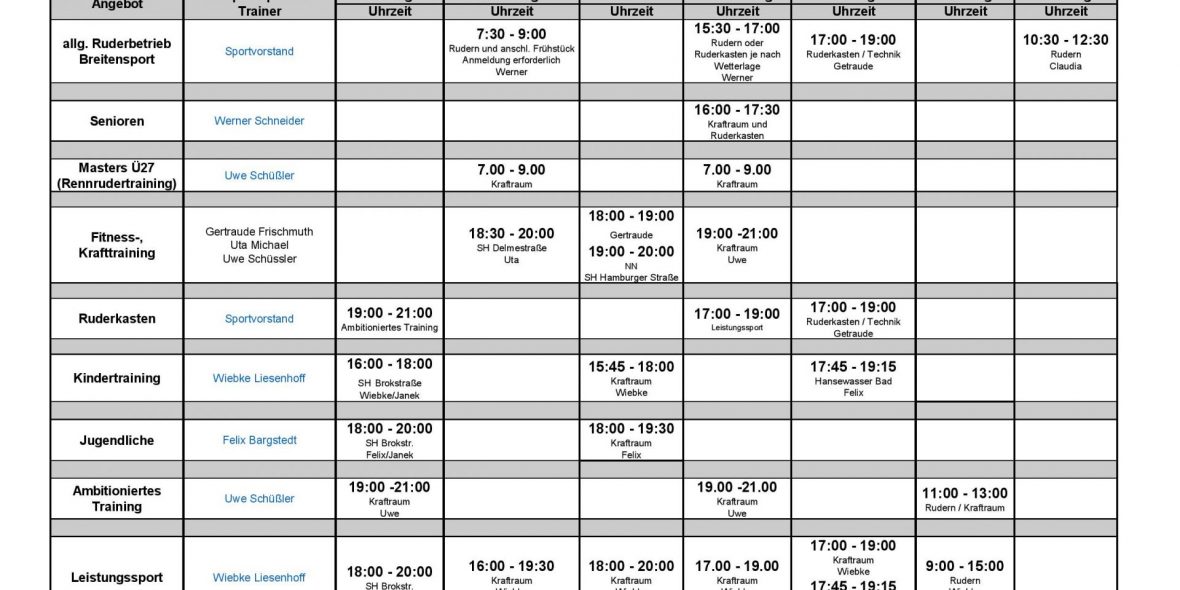 Sportprogramm für den Winter 2019/20